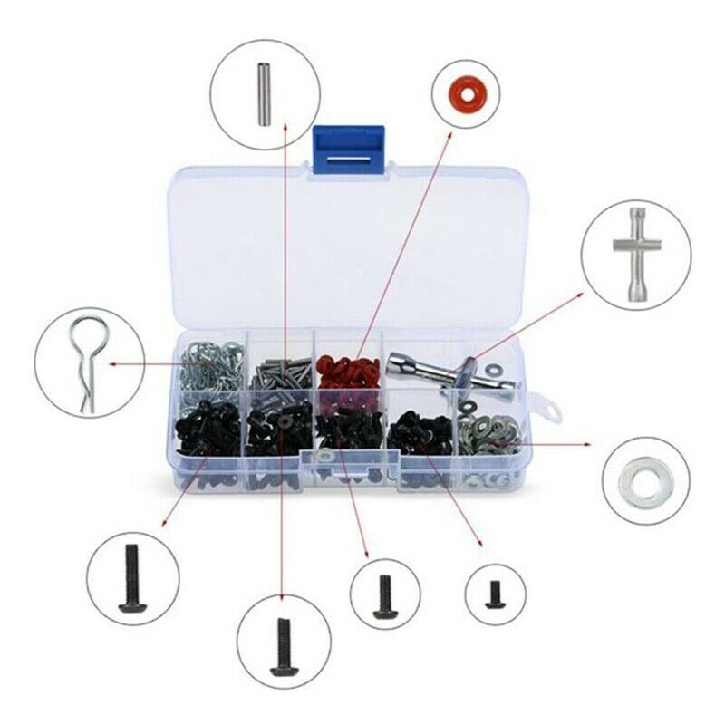 241Pcs 1/10 RC Car Parts,1/10 HSP RC Car Repair Tool & Screws Box,D3/D4/XIS E4C6