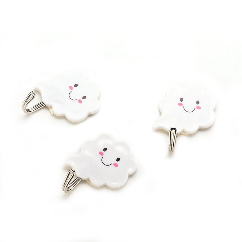 3X White Cloud Self Adhesive Sticky On Hooks Kitchen Bathroom Towel JzJC.l8