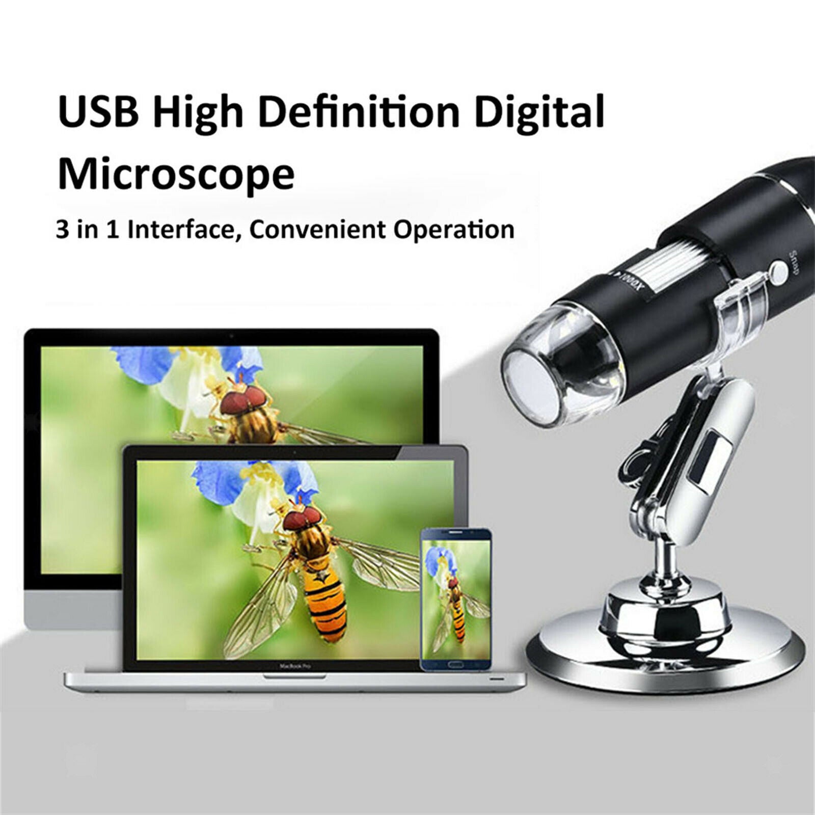 USB Magnification Microscope Digital with 8 LED 3 in 1 Adjustable Magnifier