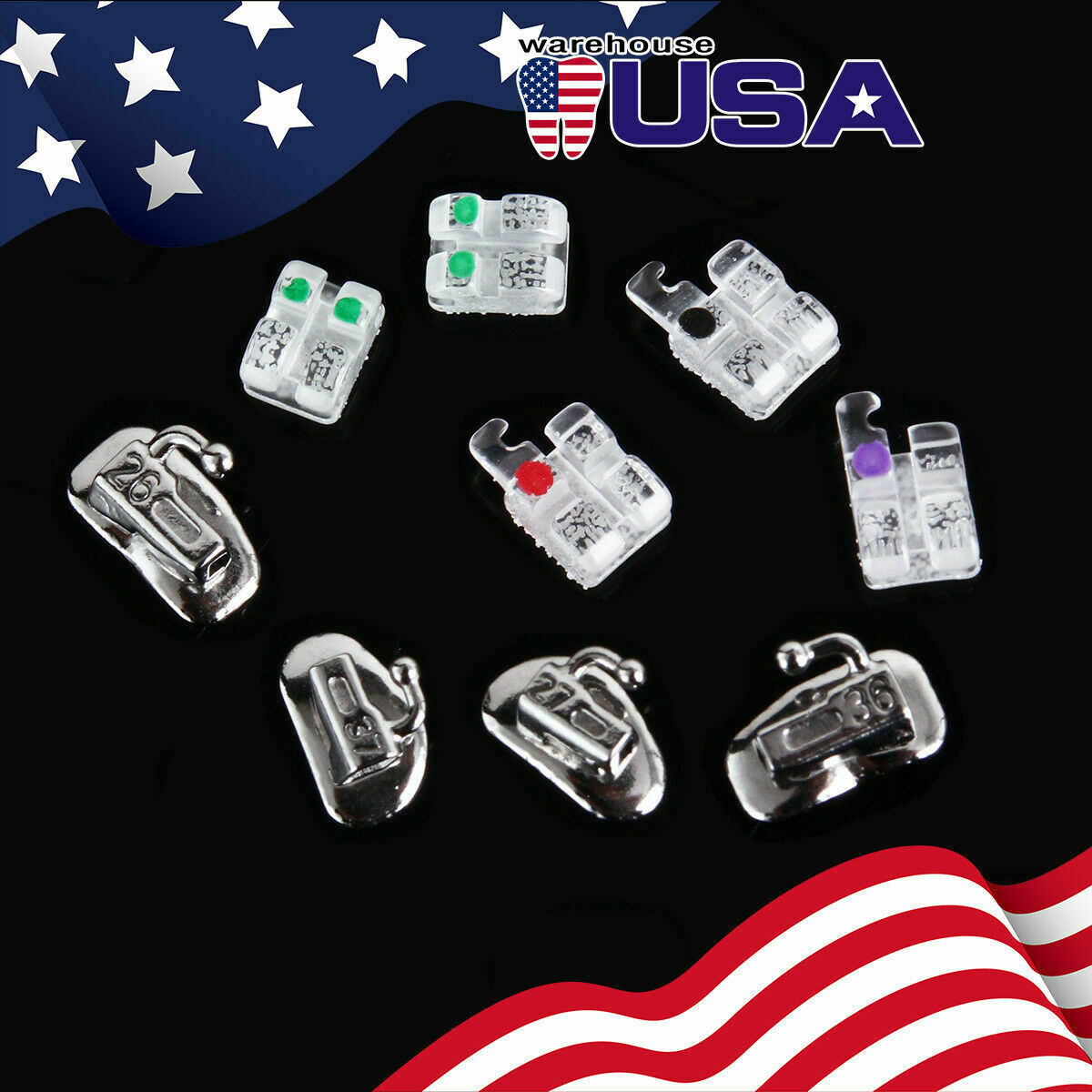 5Box Dental Ceramic Bracket+Buccal Tube Orthodontic Roth.022 3.4.5 Hooks AZDENT