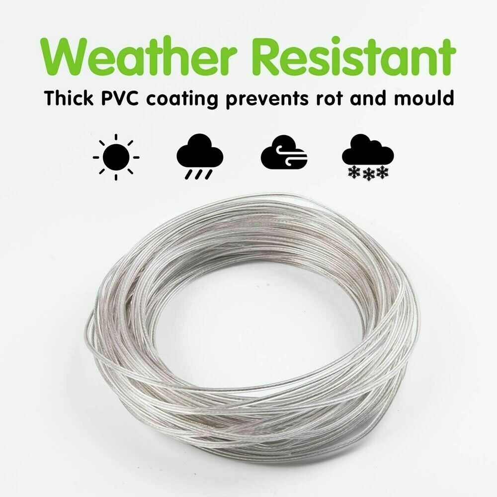 Heavy Steel Core Washing Clothes Plastic Coated Clothes Line Clothesline Rope US
