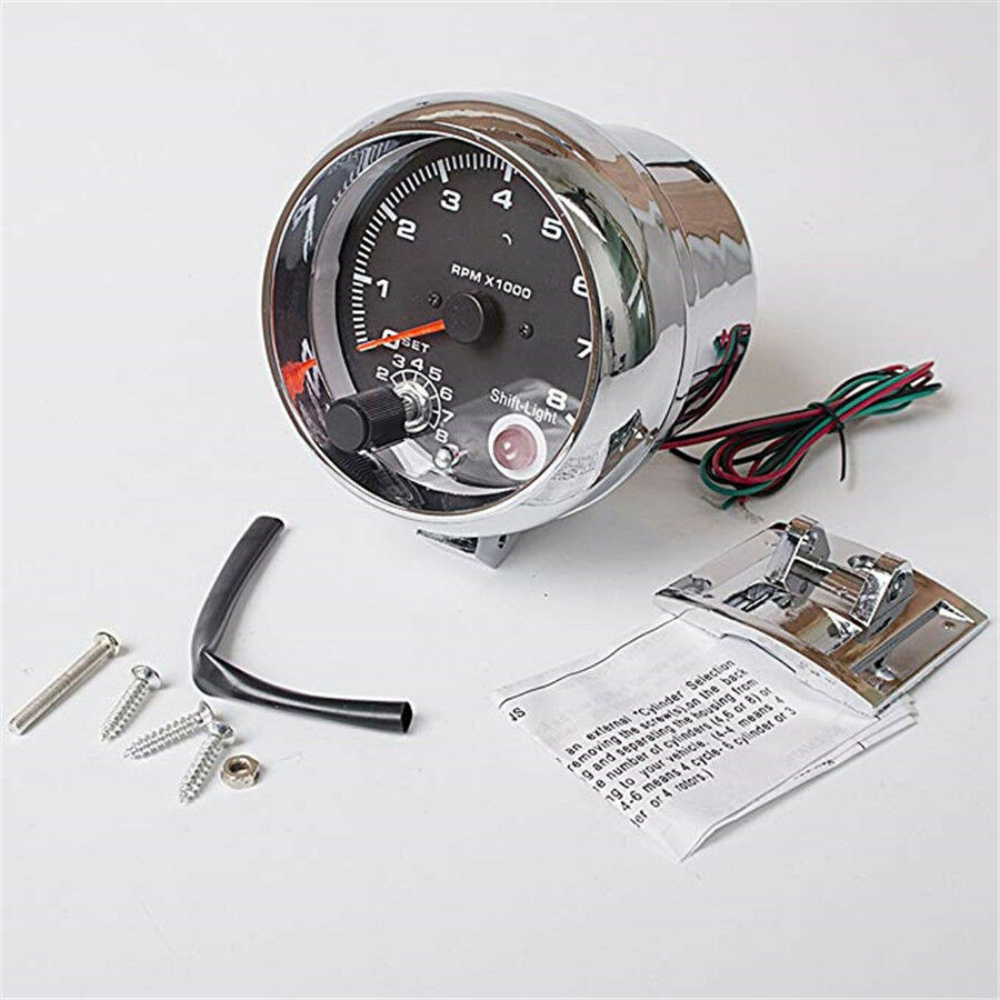 3.75" Chrome 7 Colors Background LED Tachometer Red LED Shift Light RPM X 1000