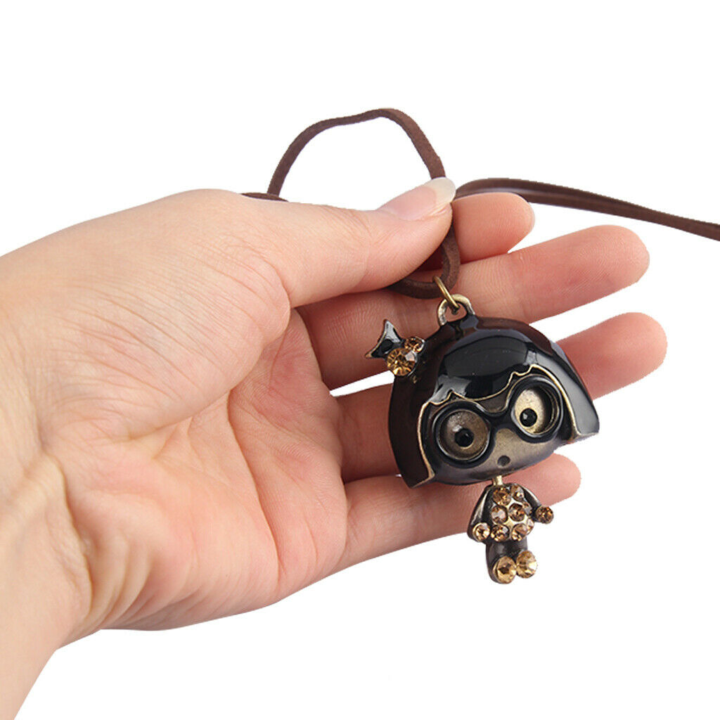Cute Glasses Girl Pendant Wax Rope Necklace Fashion Jewelry Black