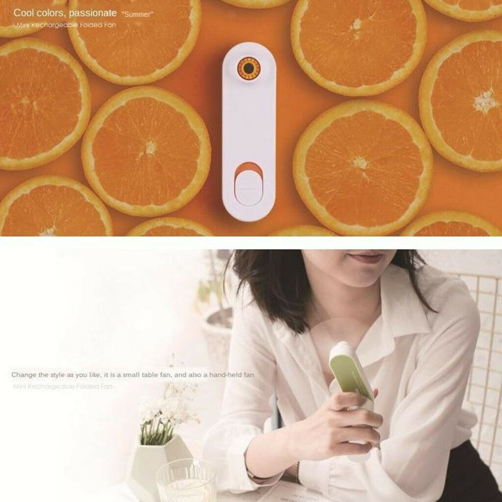 Summer Handheld Mini Folding Fan USB Rechargeable Small Personal Fan Orange