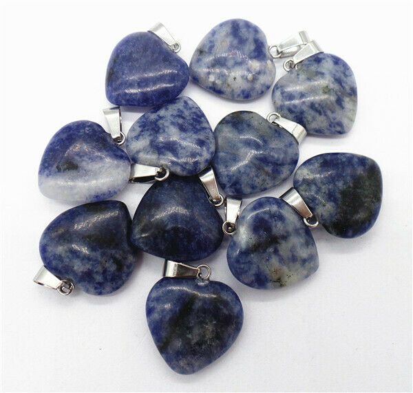 100Pcs 20x20x7mm Natural Blue&White Sodalite Love Heart Pendant Bead HH8316