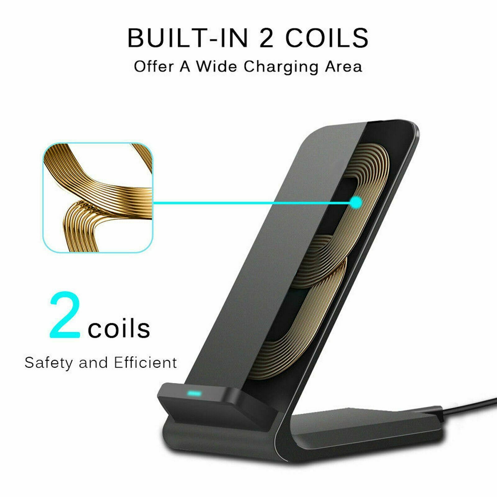 Quick Charge 2.0 10W Dual Coil Qi Wireless Charger Fast Charging Phone Dock Pad
