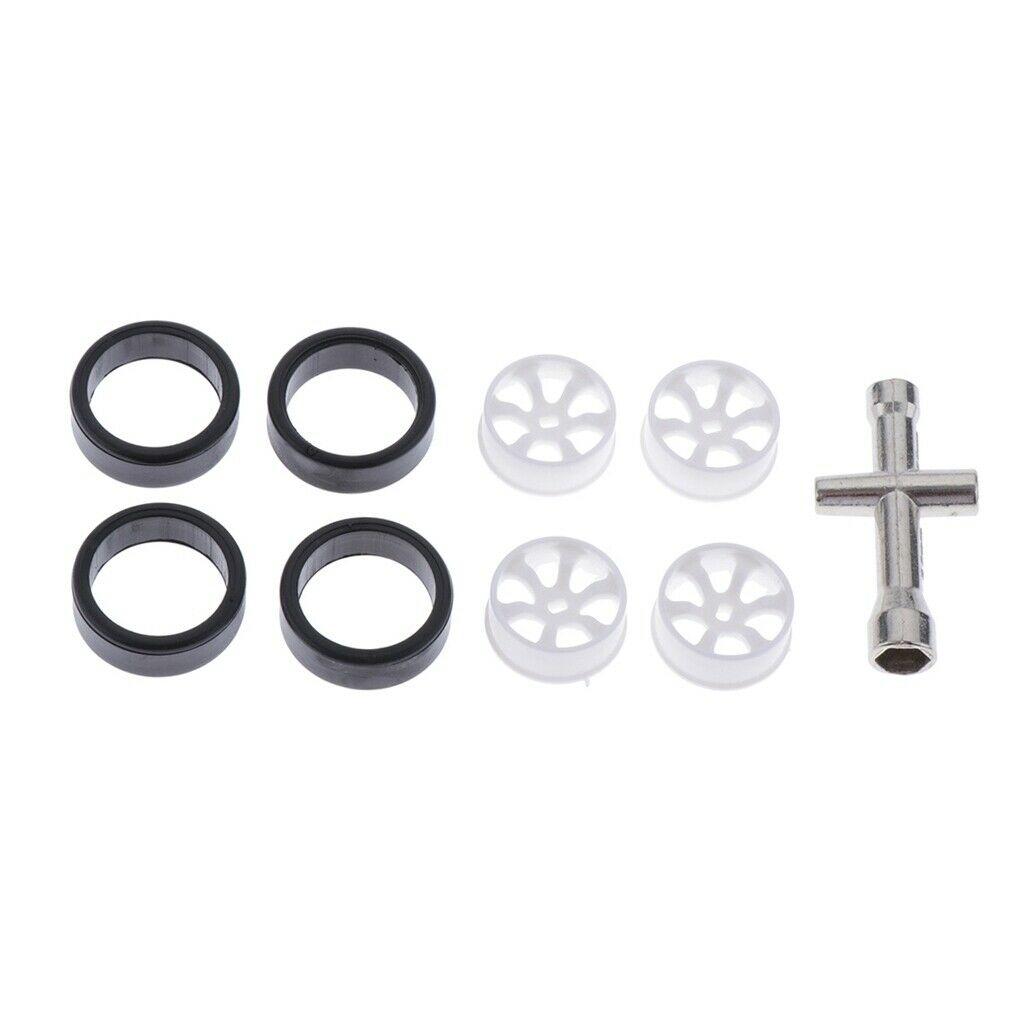4x 1:28 RC Rubber Tires Plastic Wheel Rim And Cross Wrench Sleeve For K969