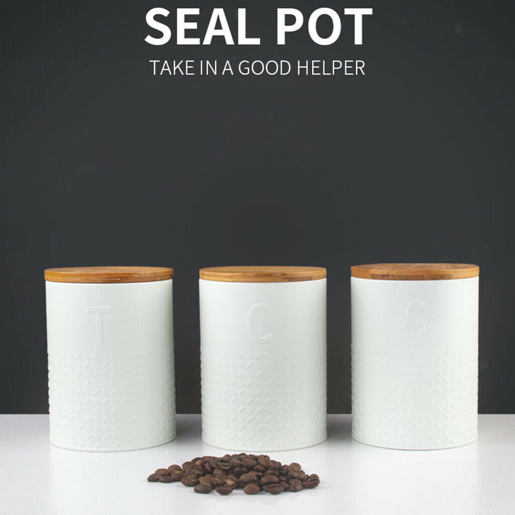 3Pieces Kitchen Storage Canisters Sugar Storage Tin Dust-proof Canister