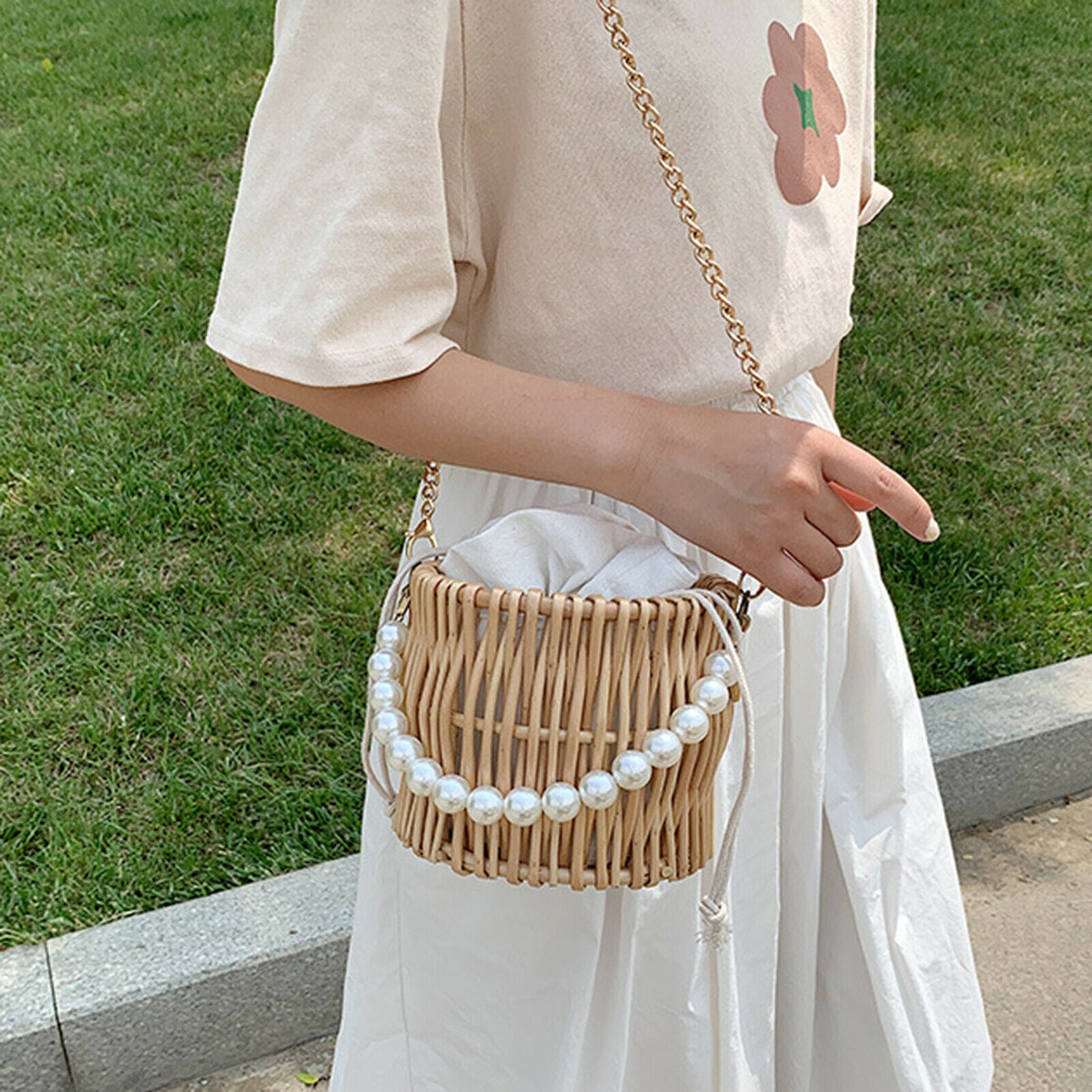 Hand Woven Rattan Straw Bag Crossbody Beach Handbag For Women Small Purse