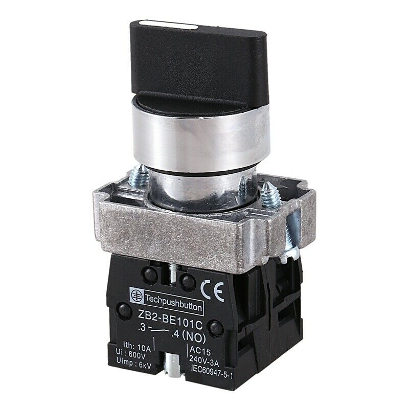22mm Latching 2 NO 3-Position Rotary Selector Select Switch ZB2-BE101C Black CQ1