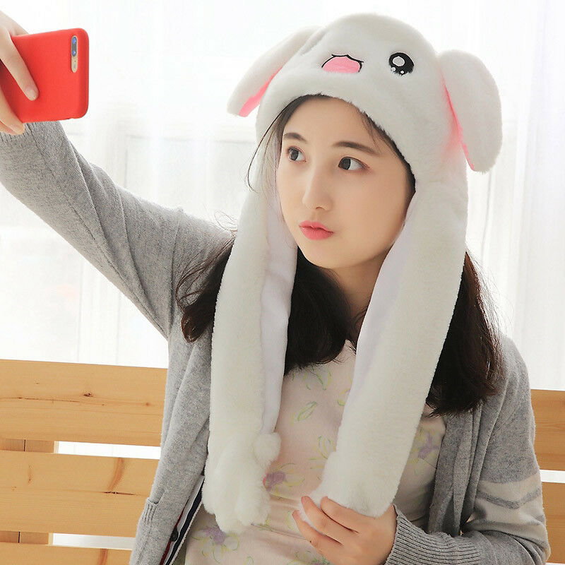 Plush Funny Animal Rabbit Hat Bunny Cap With Airbag Jumping Ear Movable Gift HN