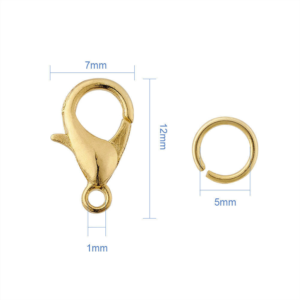 1Box 12mm Alloy Lobster Claw Clasps Trigger Closure & 5mm Iron Jump Ring 6-Color