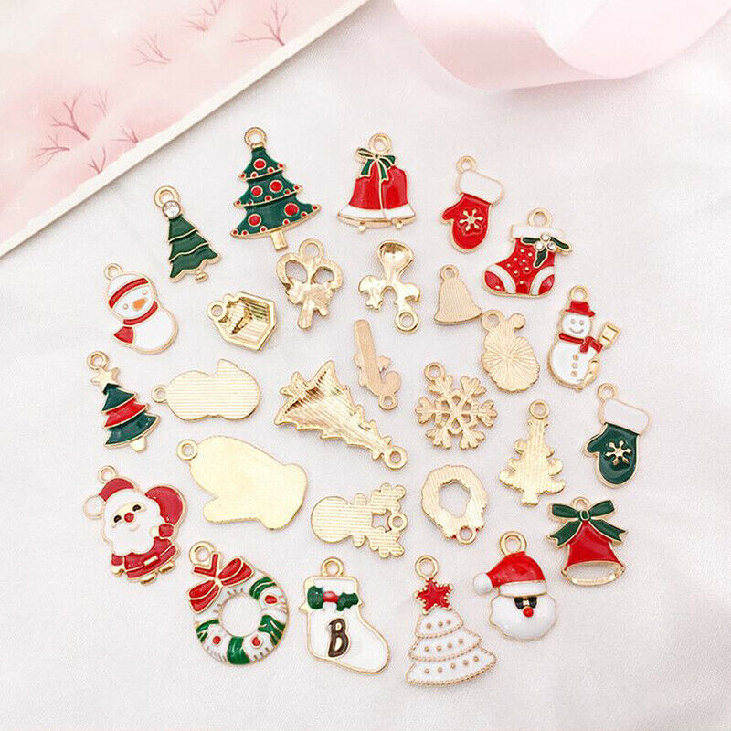 38Pcs Mixed Christmas Charms Enamel Pendants DIY Bracelet Jewelry Making .l8