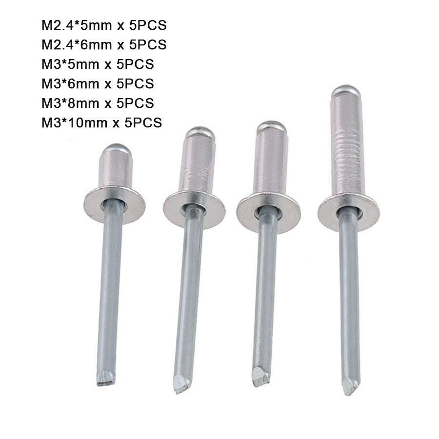 30Pcs M2.4 M3 Countersunk Head POP Blind Rivets Kit-Alum Body Steel Stem L5~10mm