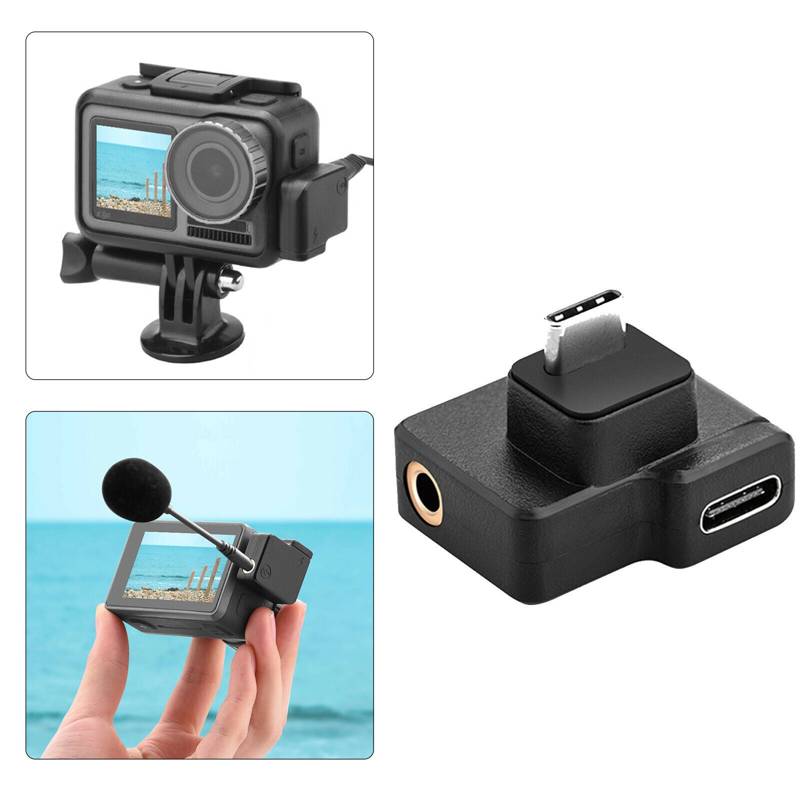 Dual 3.5mm Microphones  Audio Mic&USB-C Adapter for DJI Osmo Action