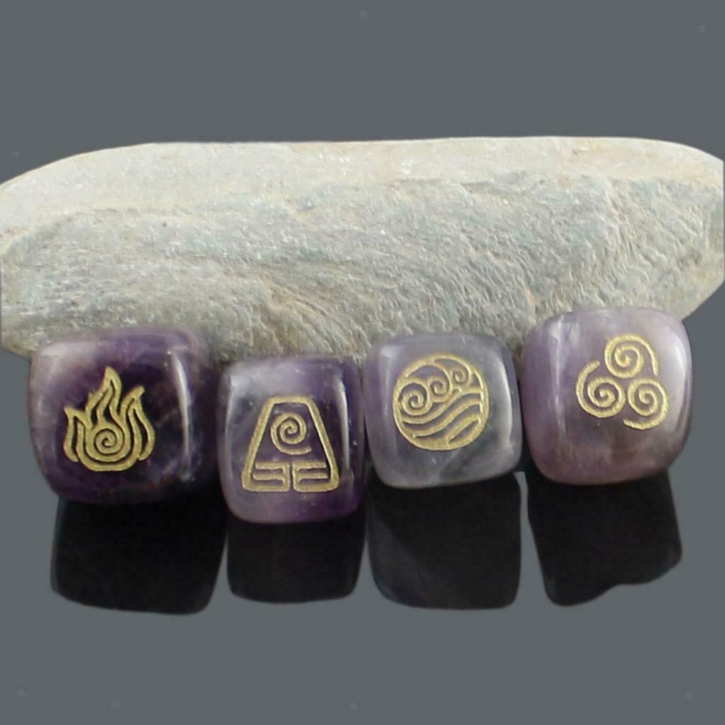 4PCS Religion Games Runes Carved Natural Palm Stone Polished Decoration Purple