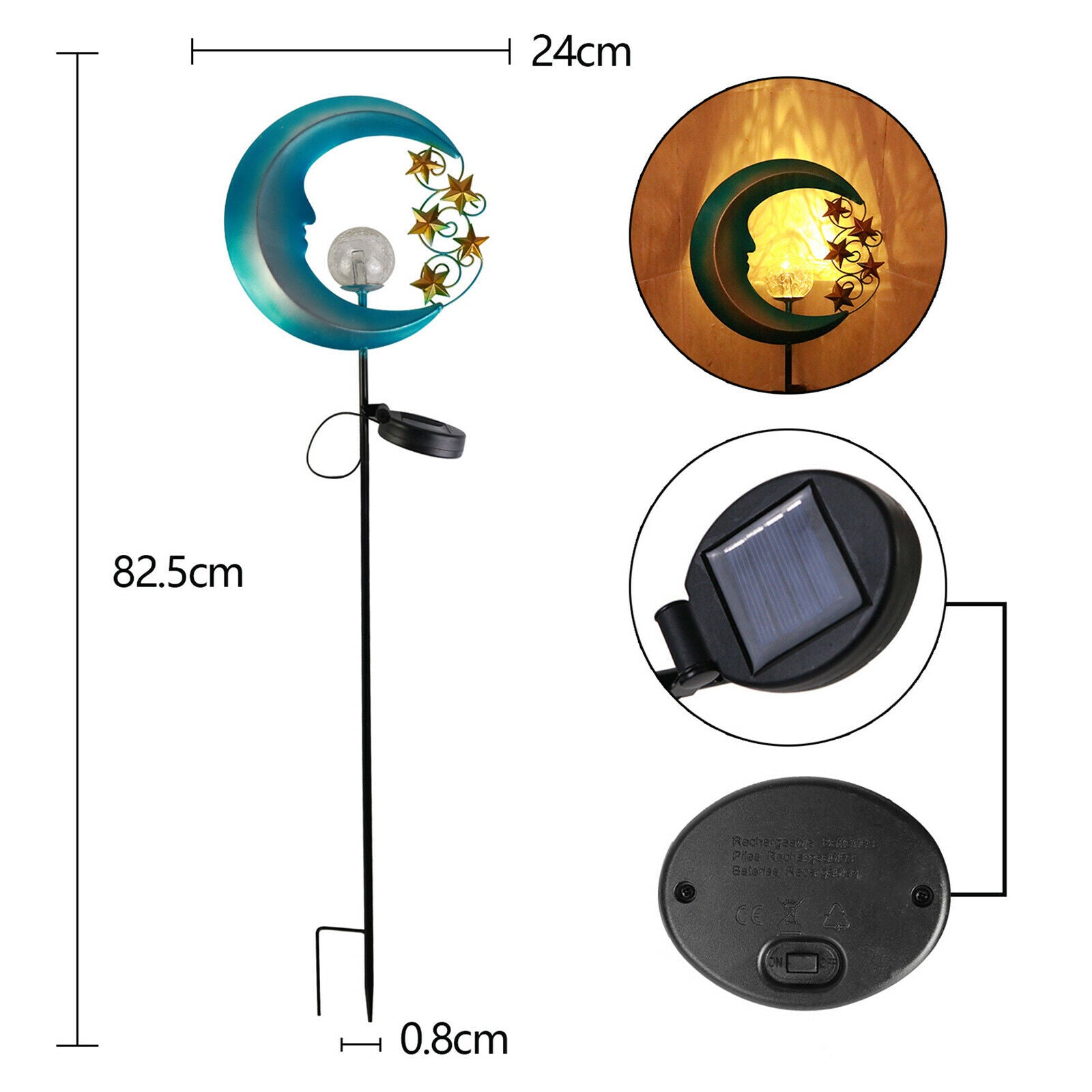 Crescent Moon Stake Solar Ground Garden Light Yard Decor Outdoor