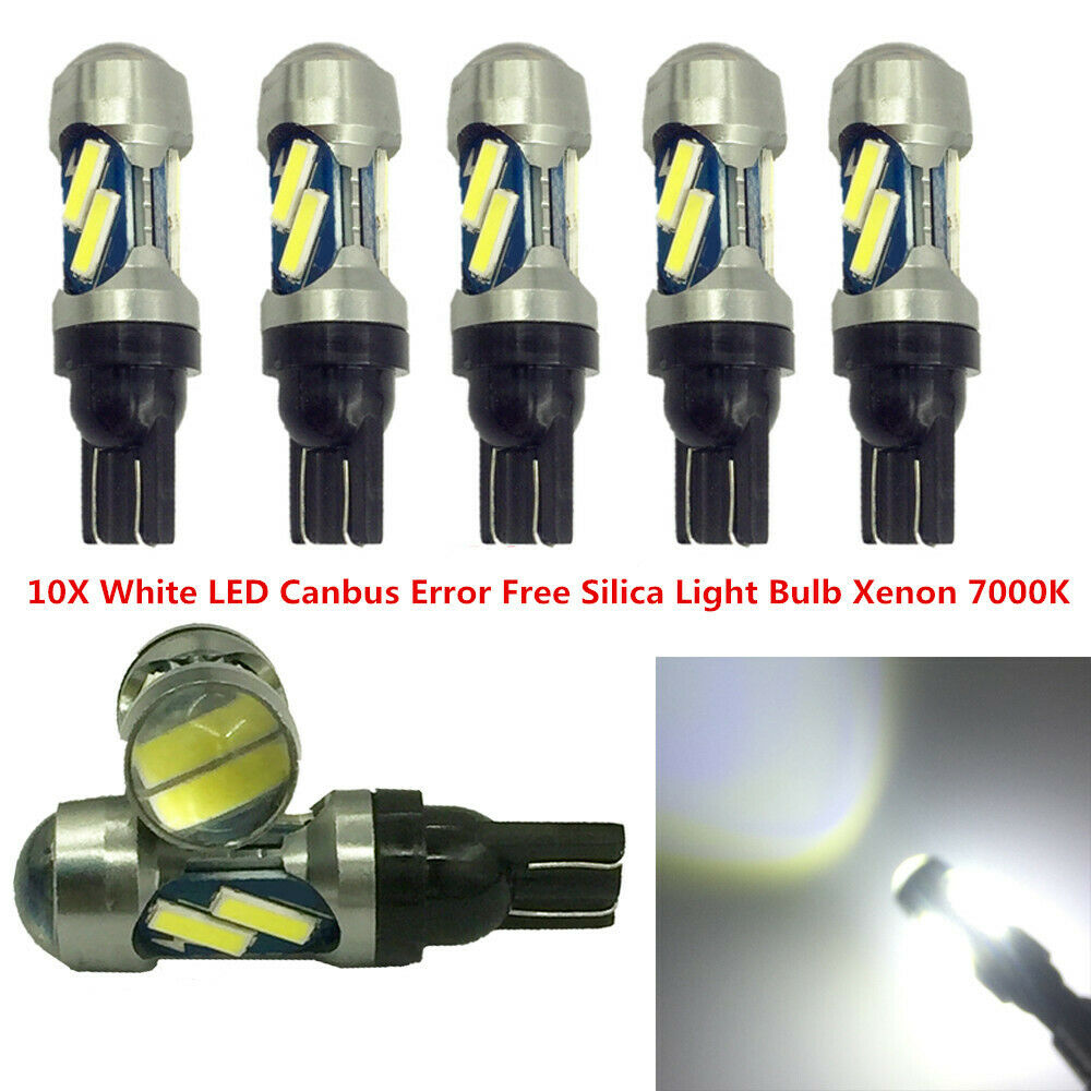 10x DC12V Aluminum White LED Canbus Error Free Silica Light Bulb Xenon T10 7000K