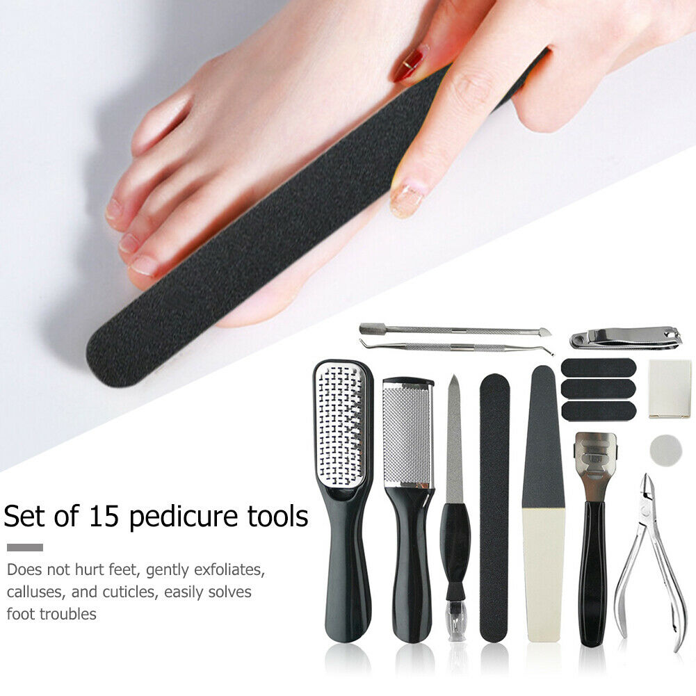 15pcs Foot Manicure Set Peeling Foot Dead Skin Calluses Cuticles Remover @