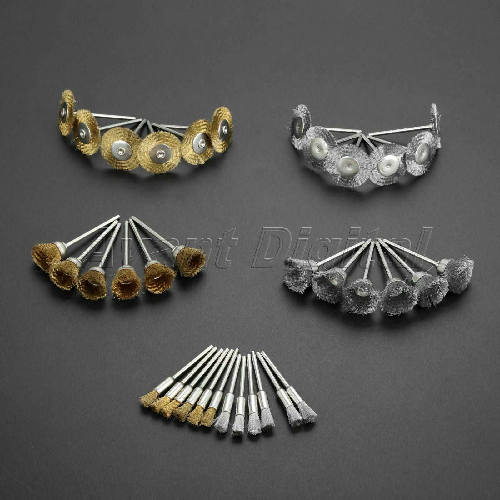 Steel Brass Cup Wheel Wire Wheel Brush Set Polishing Buffing Rotary Tool 36Pcs