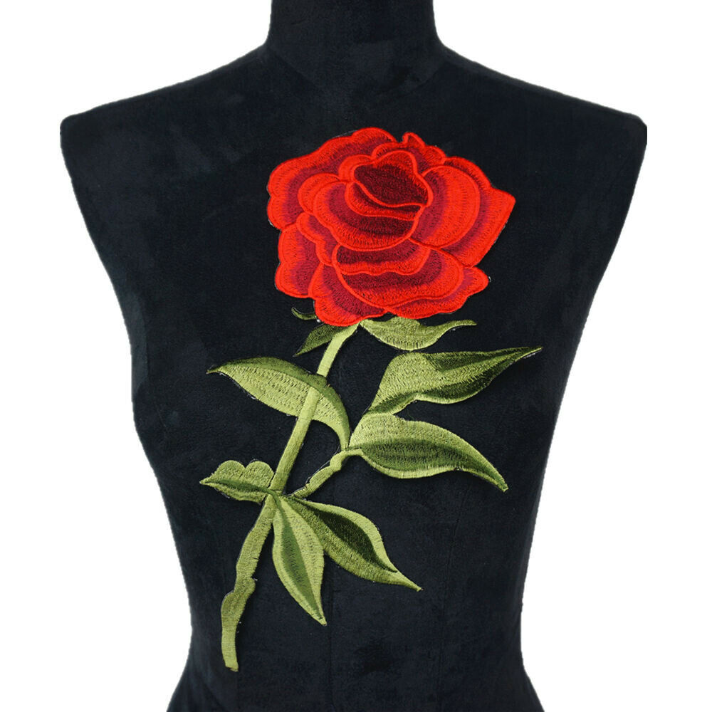 Rose Flower Embroidered Patches Sew Iron on Applique Clothing Adhesive Badge DIY