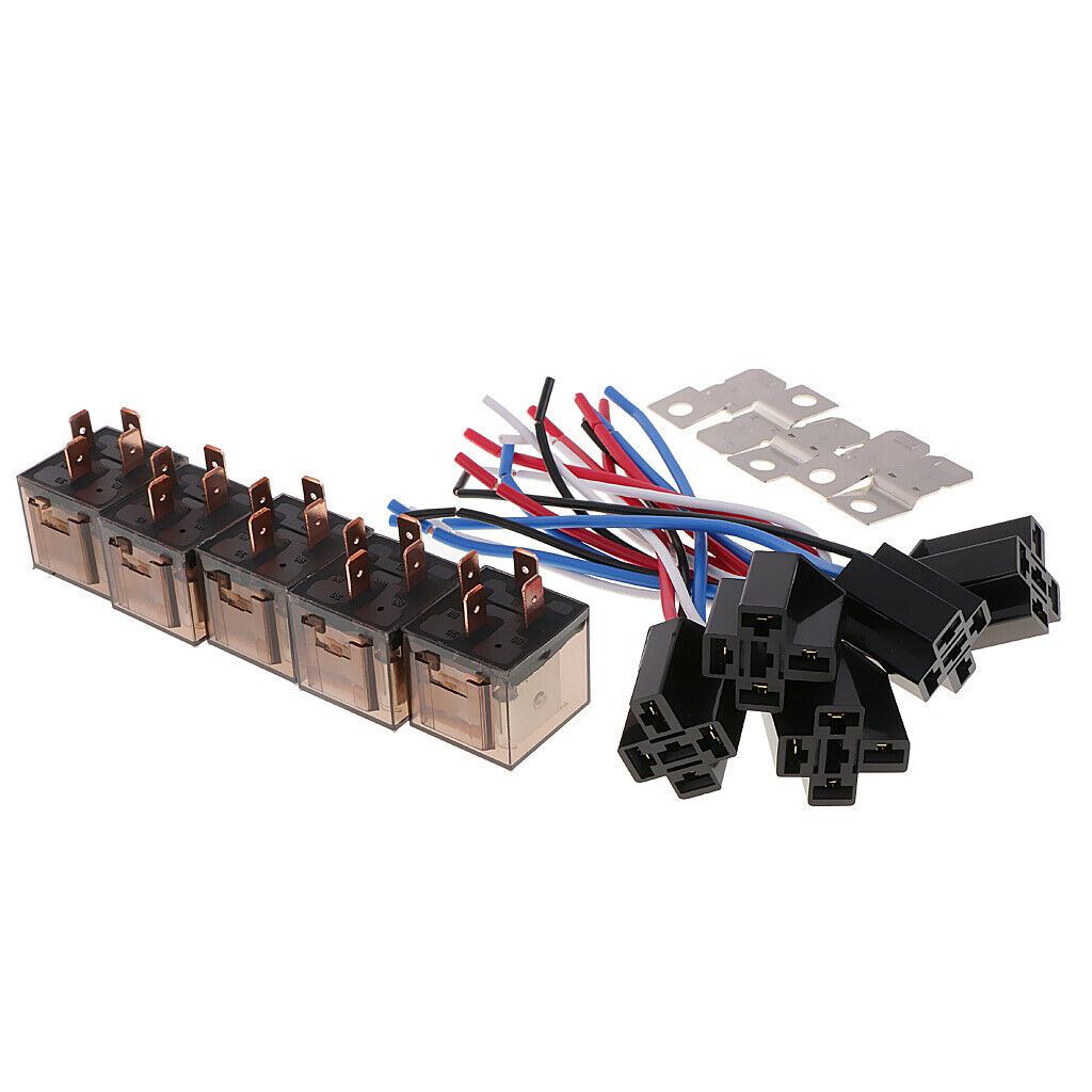 5 Pieces DC12V 80Amp Car SPST Automotive Relay 4 Pin 4 Wires Harness Socket