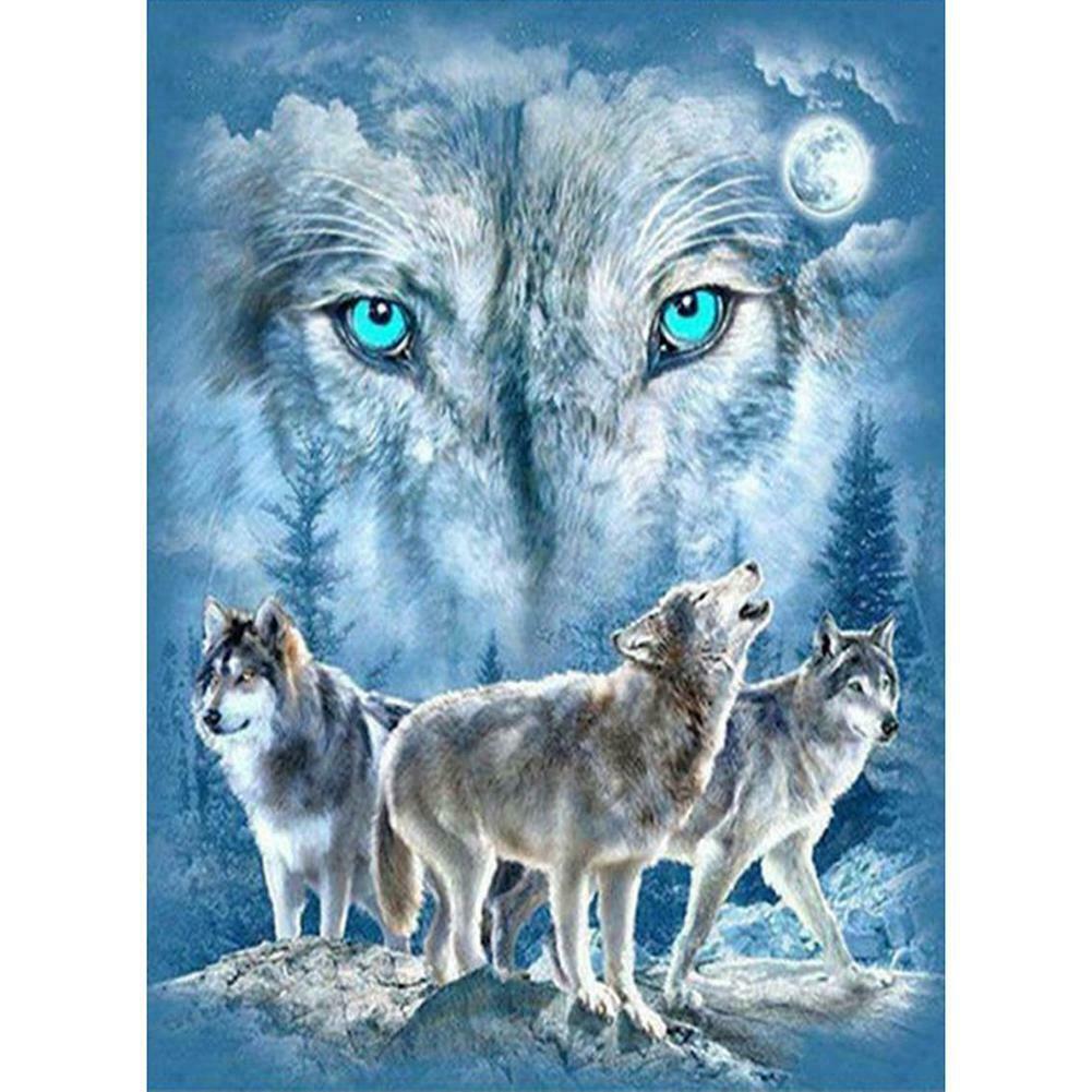 5D DIY Full Drill Square Diamond Painting Snow Wolf Cross Stitch Mosaic Kit @