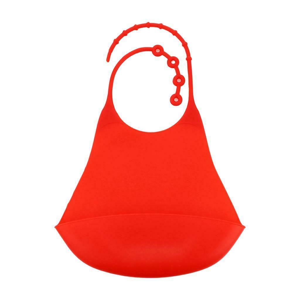 2 Pieces Adults Silicone Bib Clothing Protector w/Crumb Catcher Pink+Red