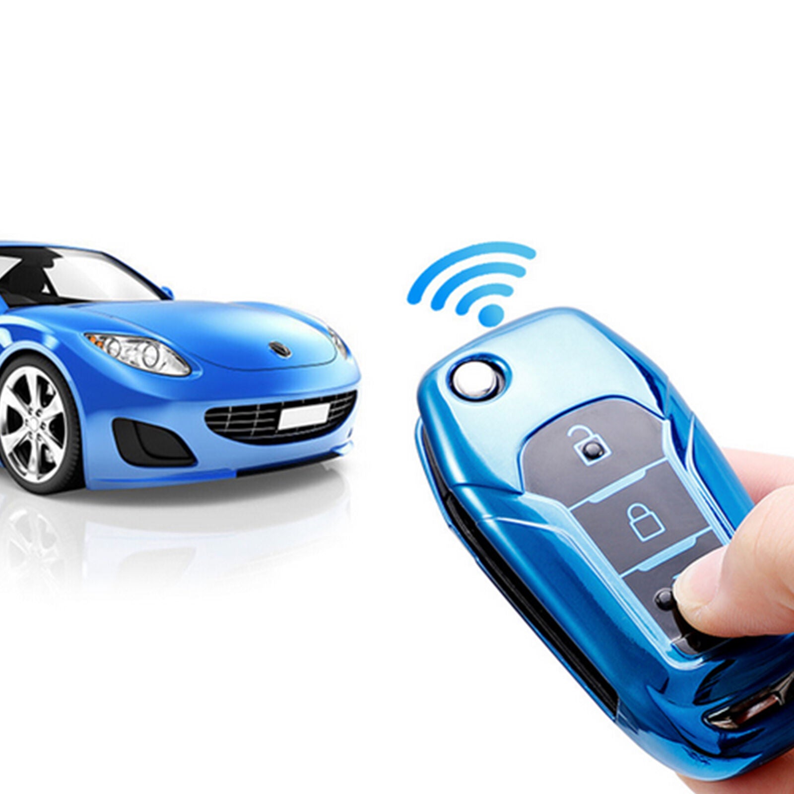 Blue TPU Remote Flip Key Fob Cover 3 Buttons Keychain For FORD F-150 Ranger