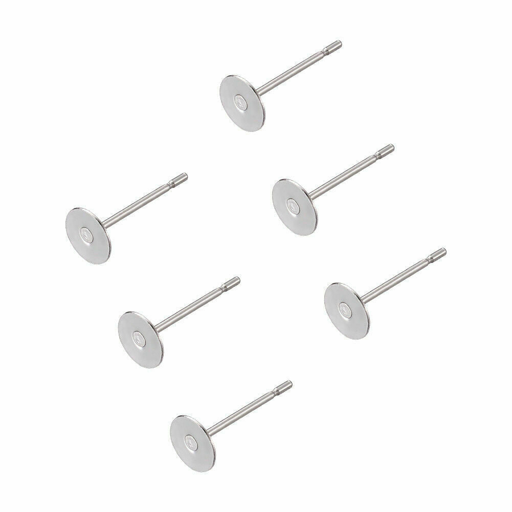100pcs 304 Stainless Steel Flat Earring Posts Round Pad Pegs Stud Findings 5mm