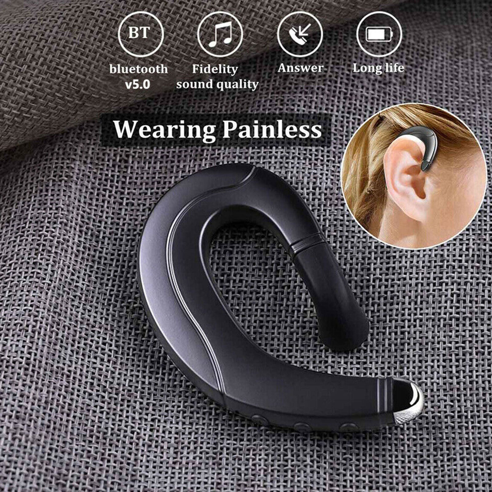 Wireless Bluetooth 5.0 Headset Bone Conduction Earphone Stereo Sport Headphone