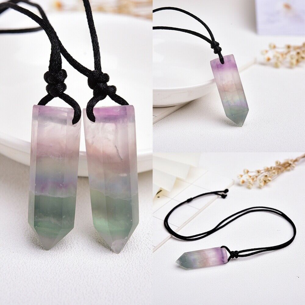 Purple Green Fluorite Pendant Necklace Crystal Quartz Natural Fluorite Wand Gift