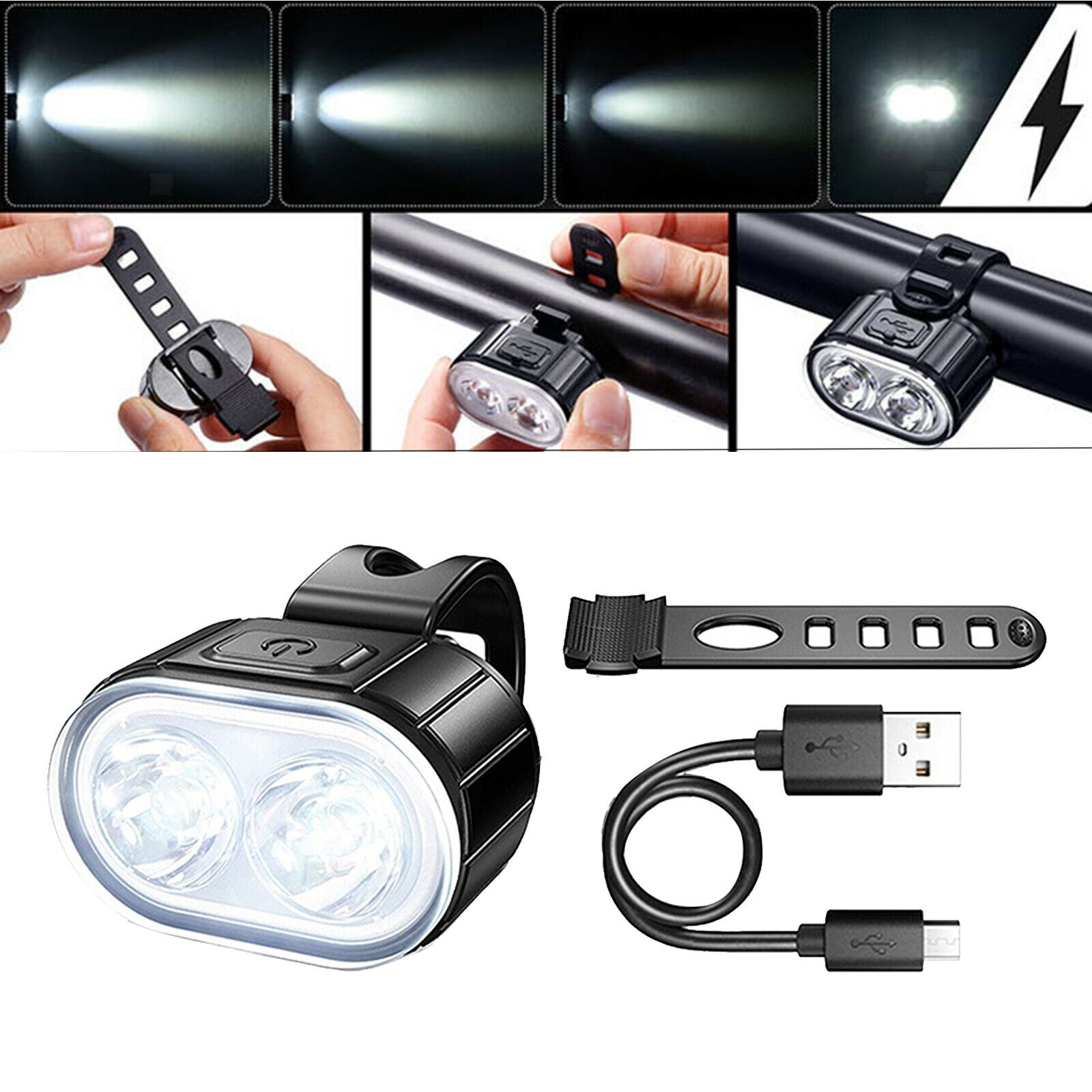 IPX5 Waterproof LED USB Bicycle Lights Headlight Bright Cycling Warning Lamp