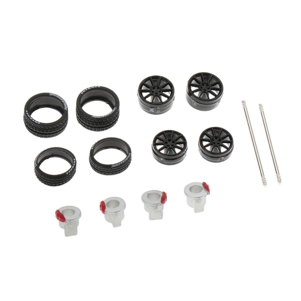 4pc 64th Wheels Rims Hub w/ Brake for Tomica Car Kids Toys Collection Black