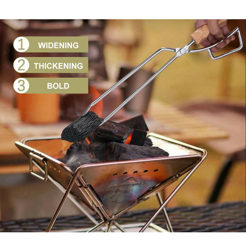 Stainless Steel Fire Tongs Grabber for Fireplace Camping Outdoor Wood Stove