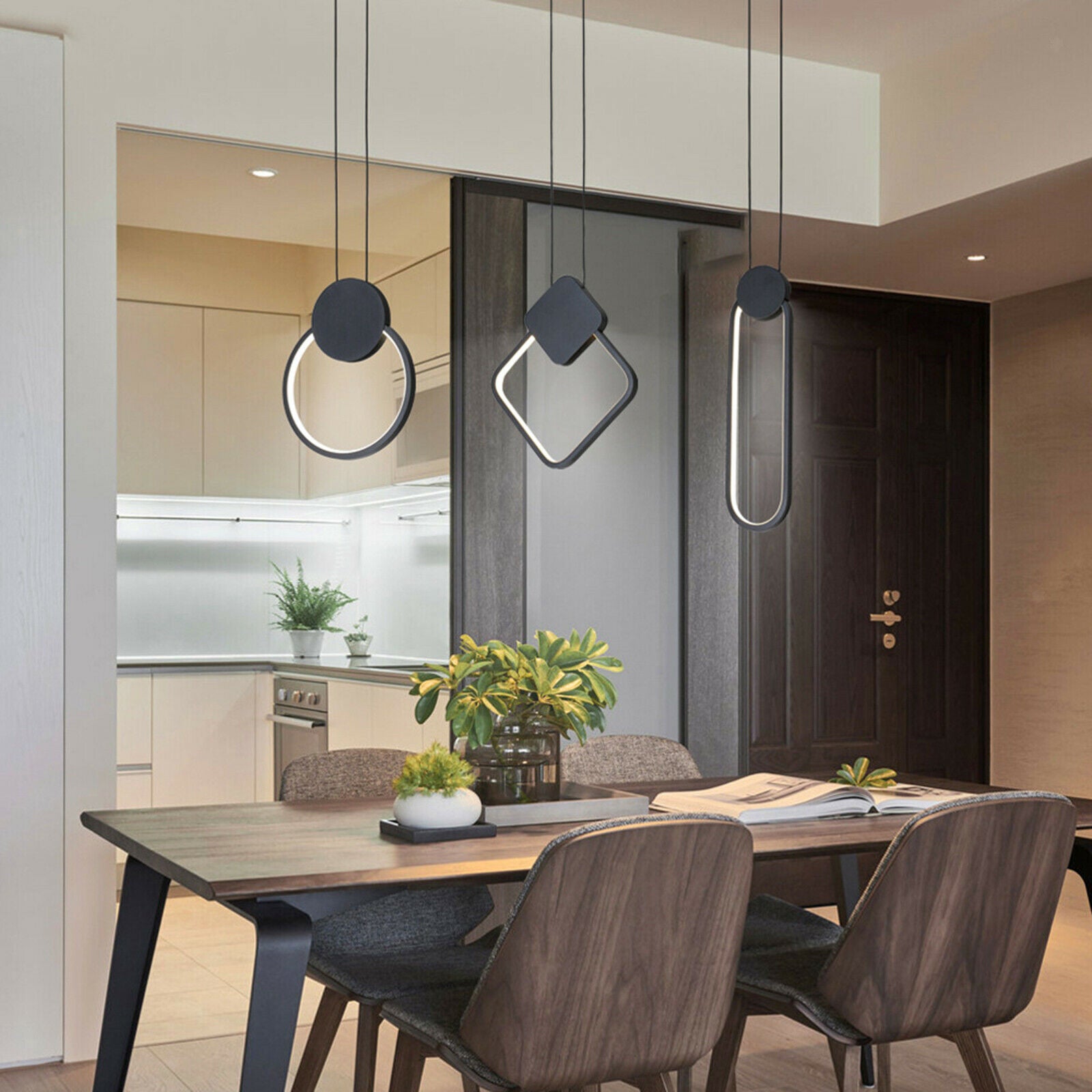 2X Minimalist LED Pendant Modern Light Dimmable Decorative Lamp Black Oval