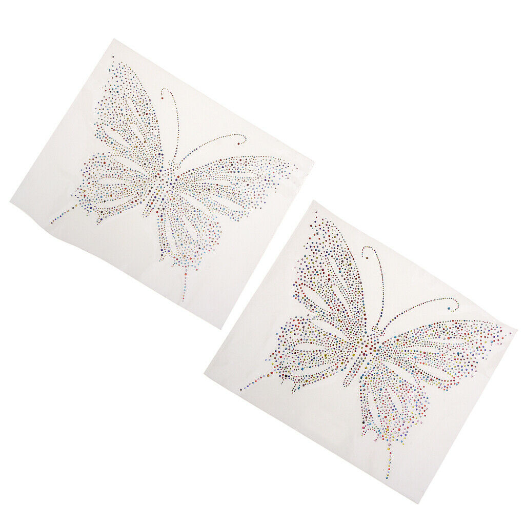 Sparkling 2pcs Rhinestone Diamante Transfer Iron on Motif Applique Patch DIY
