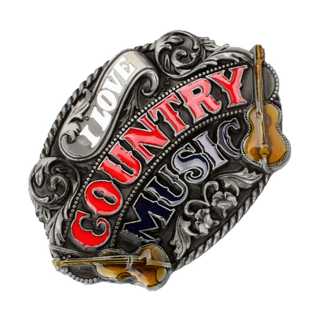Classic I Love Country Music Guitar Belt Buckle Western Cowboy Cowgirl