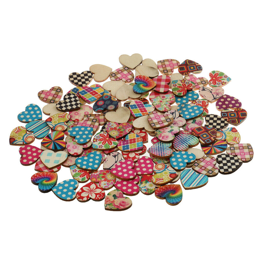100 Pieces Multicolor Printed Heart Shape Wooden Pieces Wedding Favors