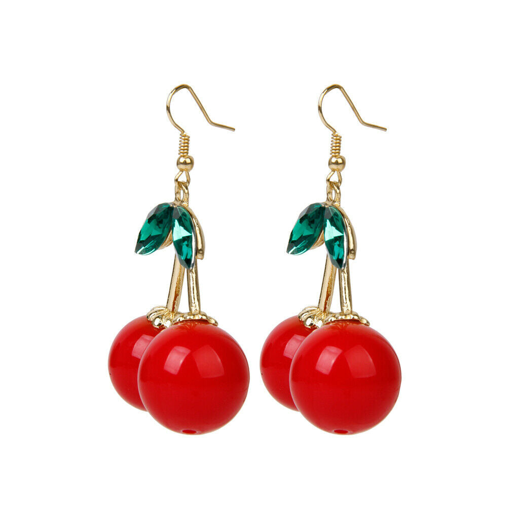 Rockabilly Red Cherry Diamante Crystal Drop Dangle