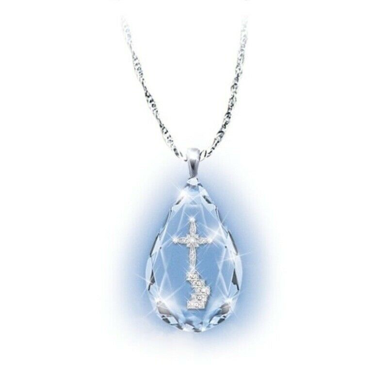 Christian Accessories Crystal Water Drop Heaven Ladder Cross Pendant Necklace