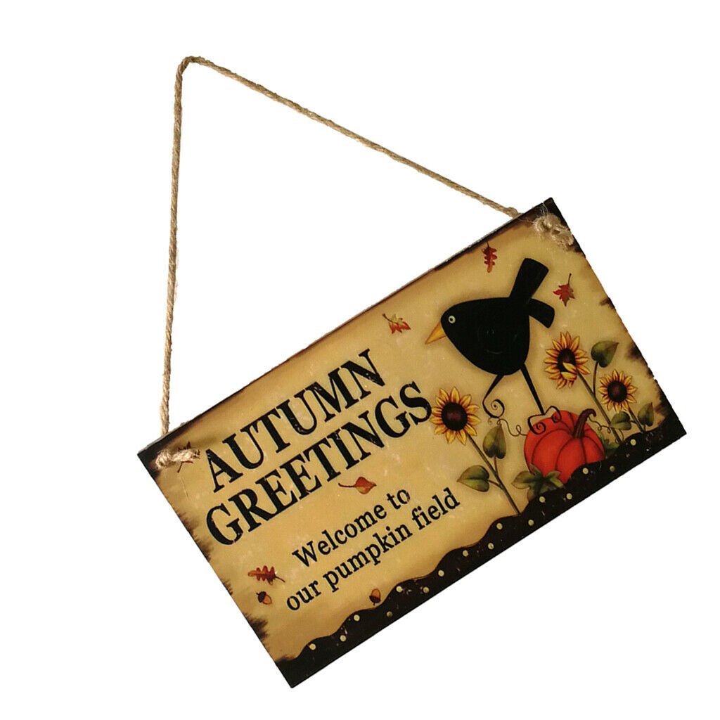 Autumn Greetings-Wooden Harvest Home Wall Door Hanging Sign Thanksgiving