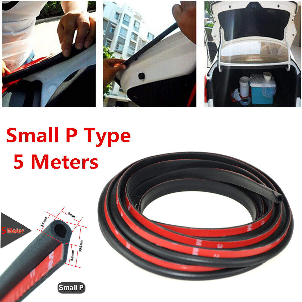 5M Small P Type Rubber Soundproofing Sealing Strips Trim For Auto Car Door Edge