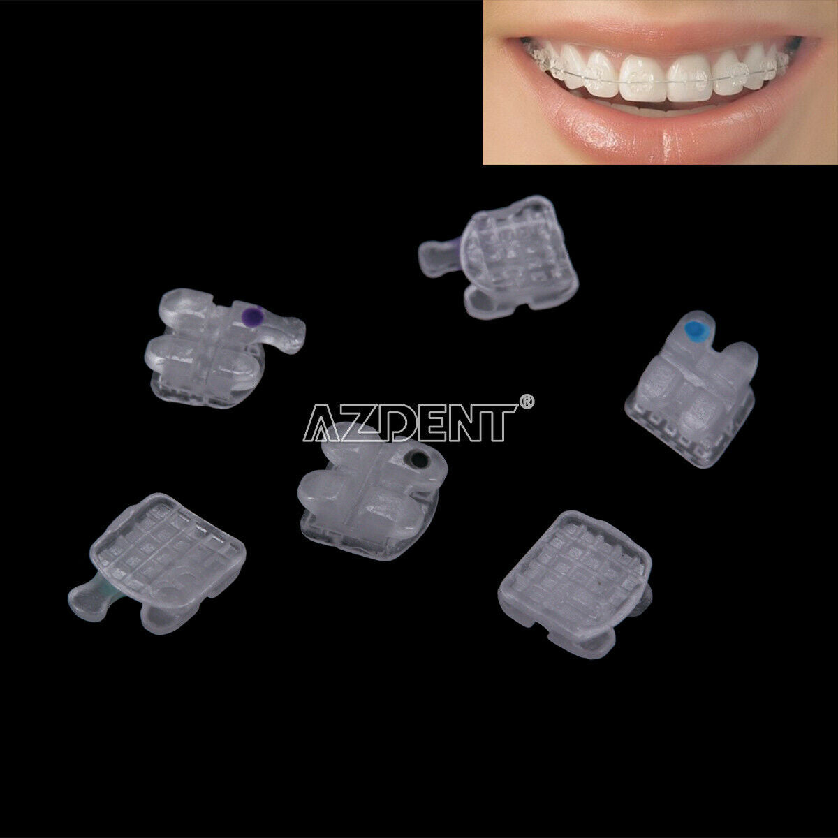 50 X AZDENT Dental Orthodontic Ceramic Bracket Braces Roth 0.022 Hooks 3 4 5