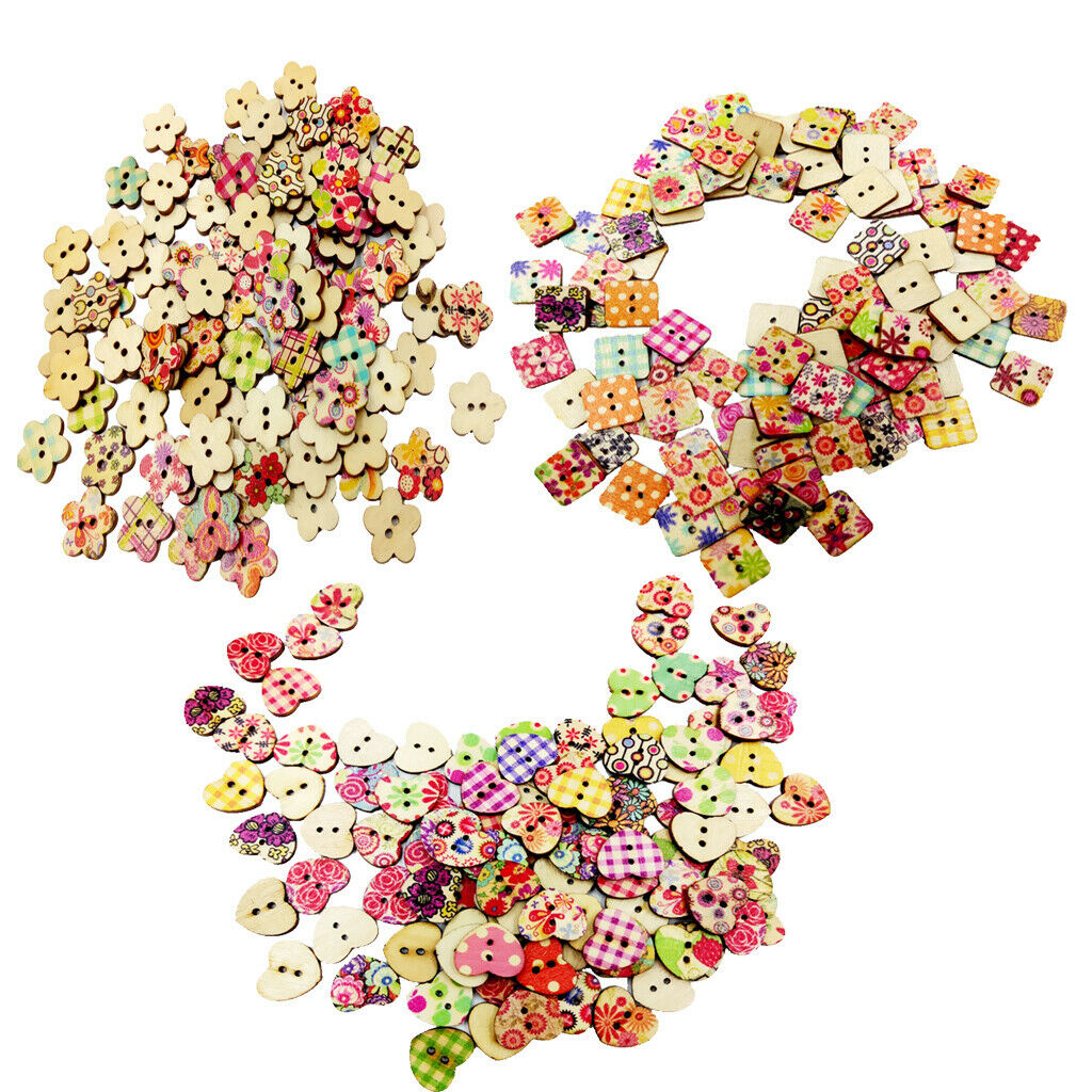 100 Mixed Wooden Heart Buttons For Sewing Crafting DIY Scrapbooking Flatback