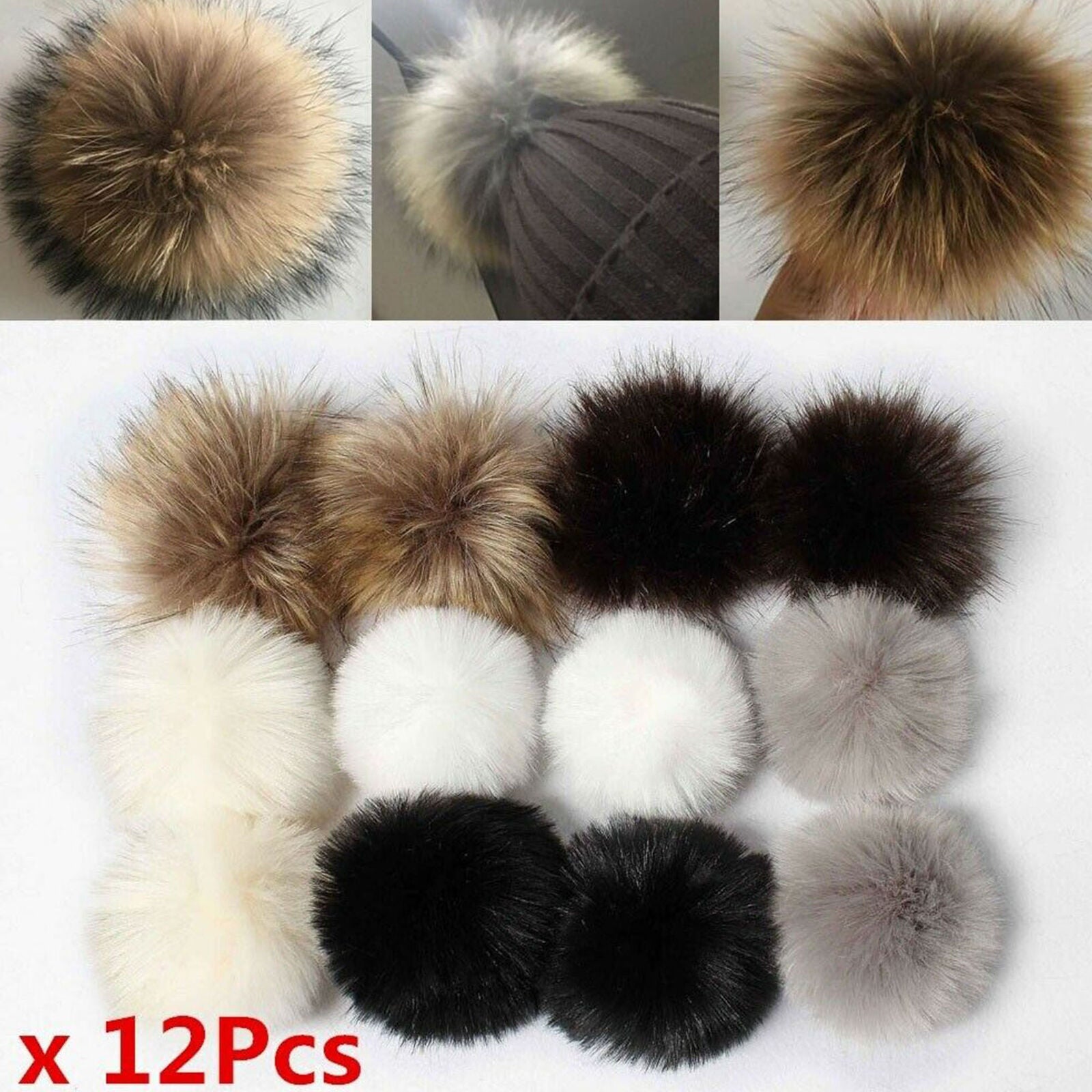 12Pcs Faux Fur PomPom Ball Fluffy Ball Pendant Accessories For Bags Hat Keychain
