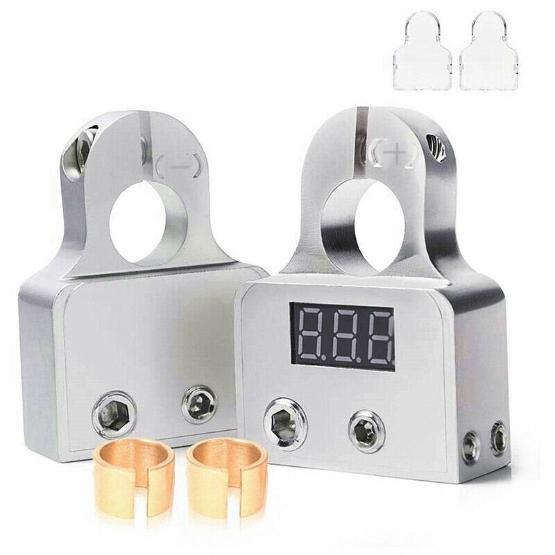 2x Digital Voltmeter Car Battery Terminal Connectors +- 0/4/8 AWG Power Post Kit
