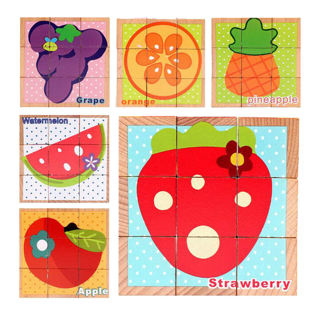 Wooden Fruits Blocks Puzzles for Kids Baby Toddlers Blocks Learning Educational