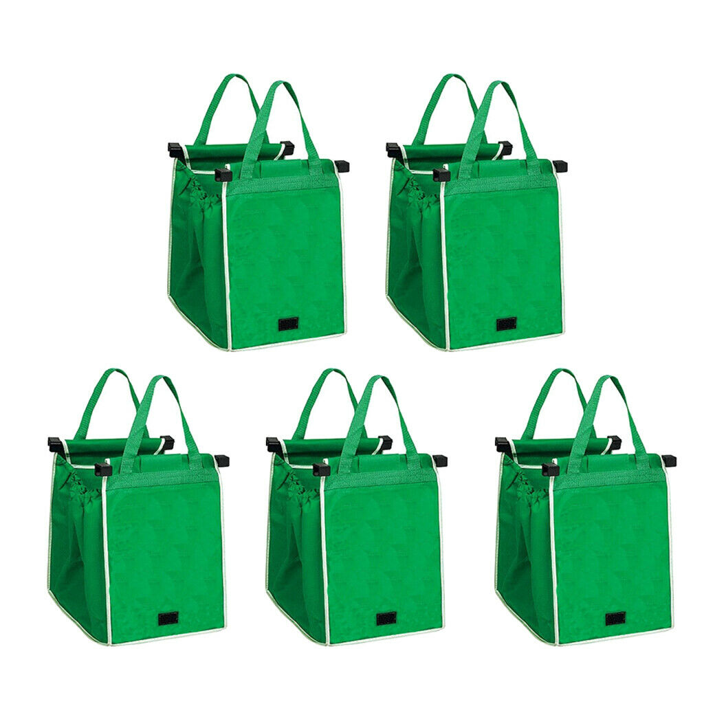 5 pieces of foldable, reusable supermarket shopping bags with clips