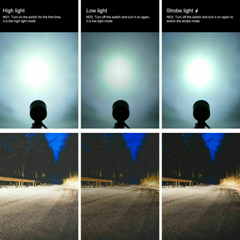 40W Motorcycle LED Spot Light 6000LM Headlight Fog Lamp 3 Modes Driving Lights